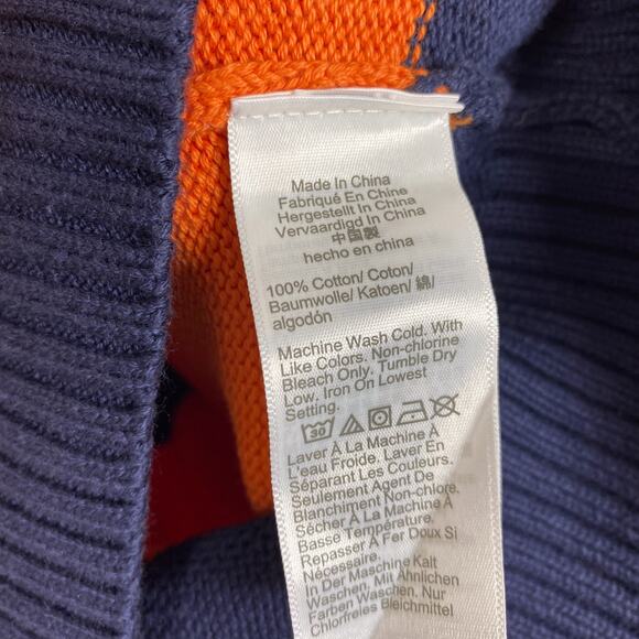 J. Crew Sweater Mens M Navy Blue Orange Striped Cotton Crewneck Pullover - Picture 6 of 6